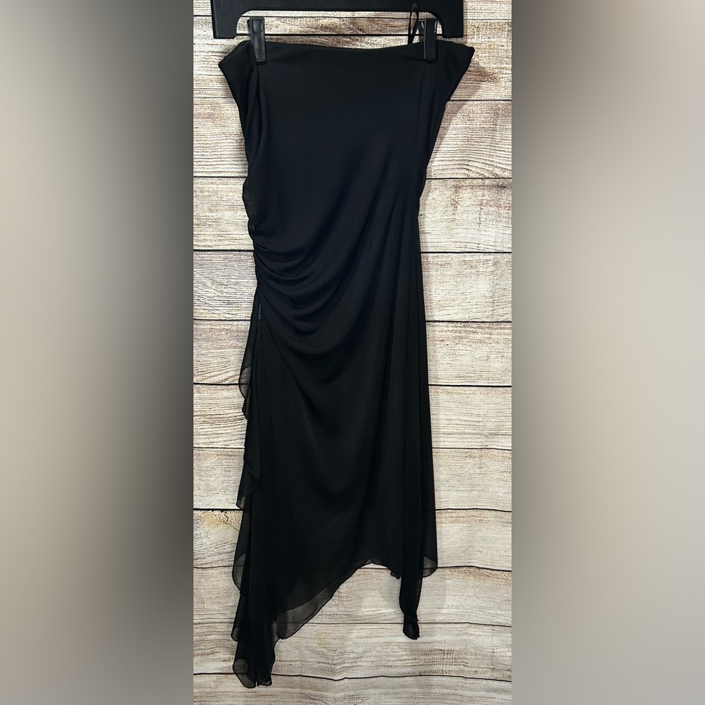le chateau Black Strapless Asymmetric Draped Dress